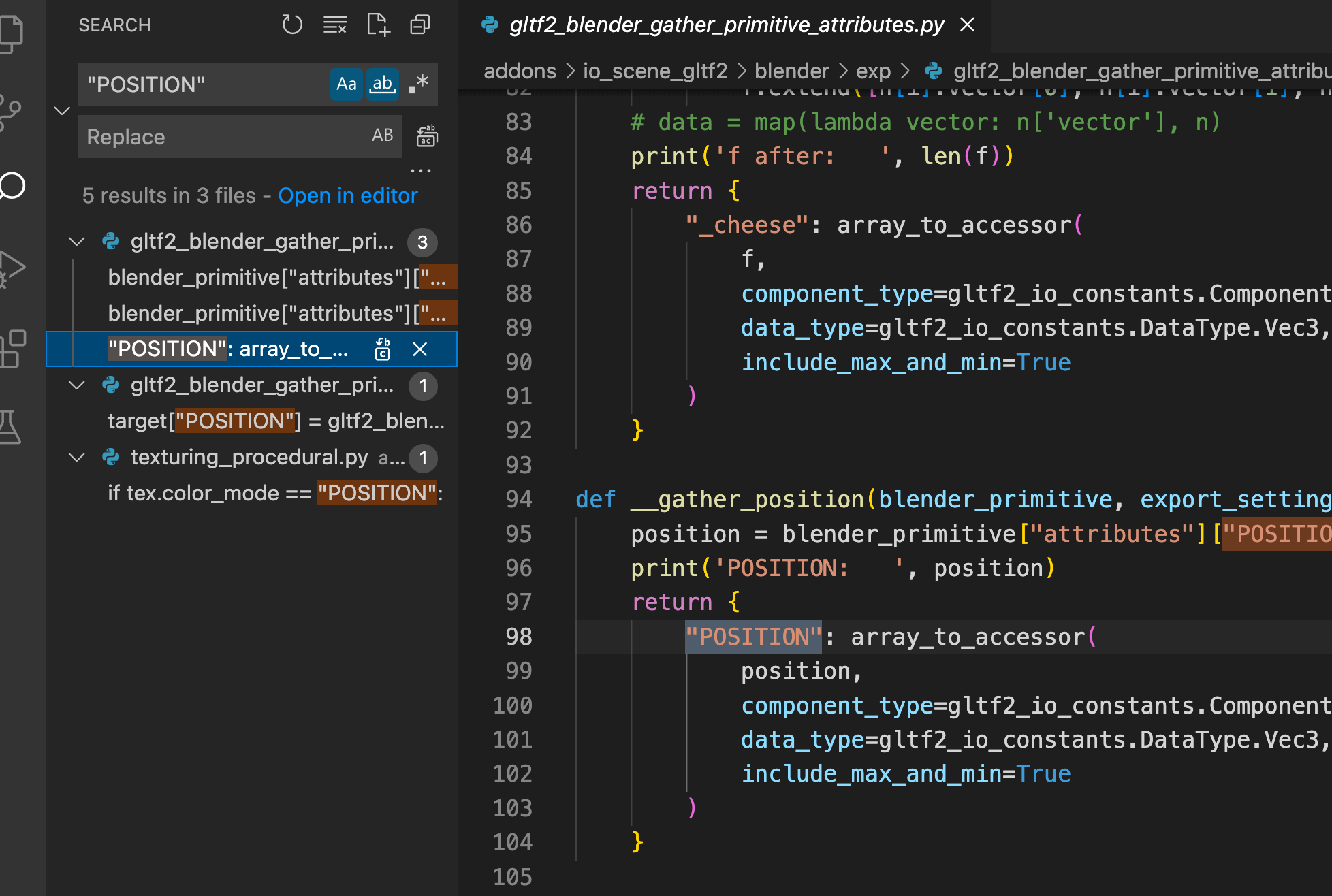 Searching for position attribute in scripts folder of steam blender install