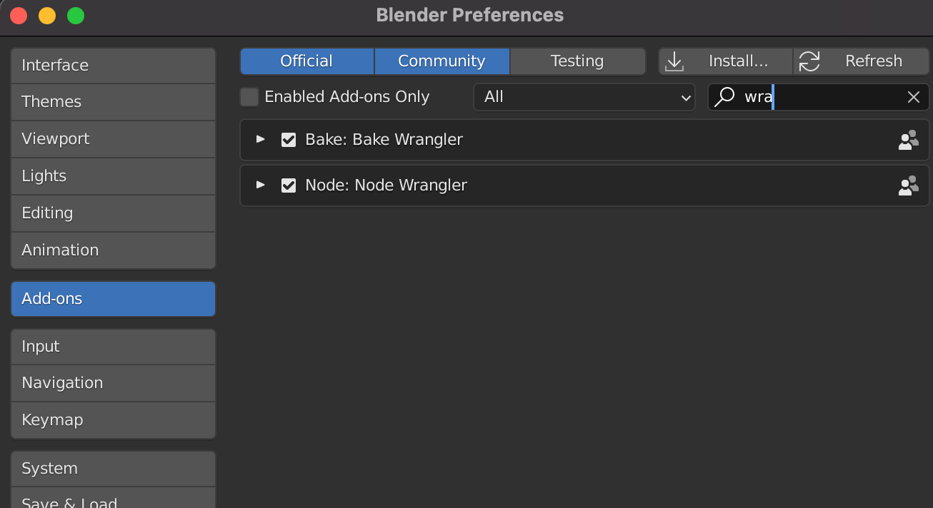 Node wrangler addon for texture nodes in blenders preferences