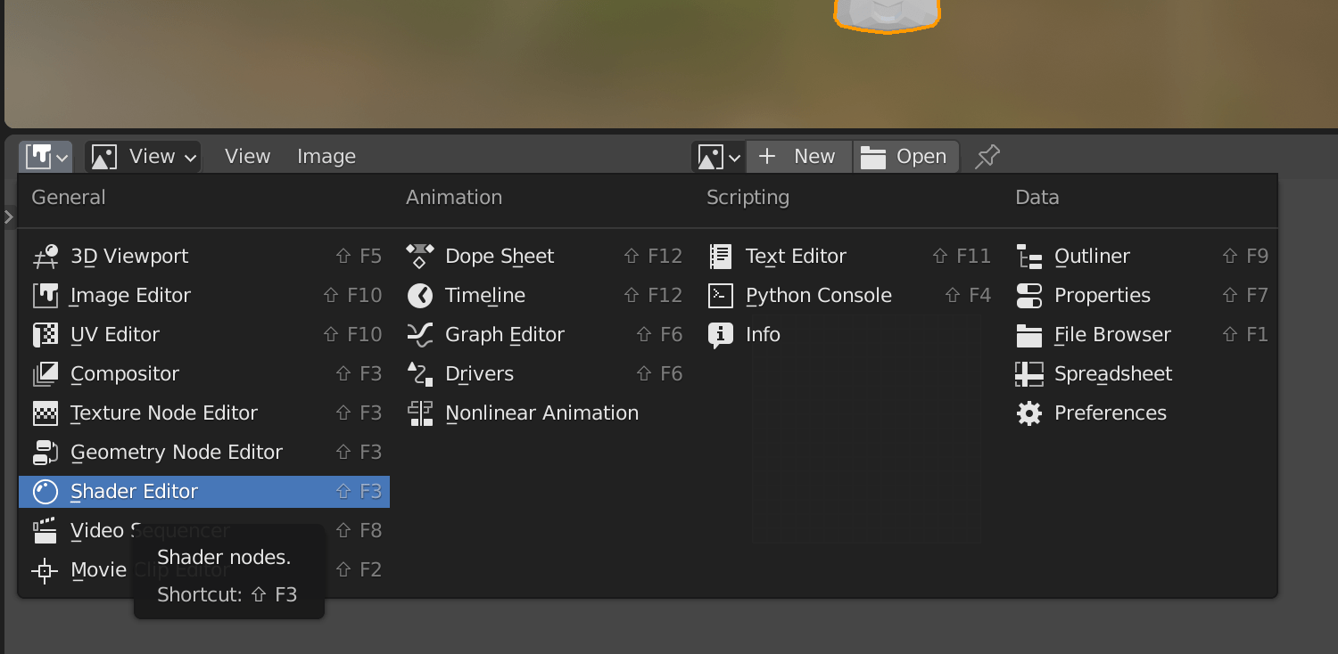 Selecting shader editor.