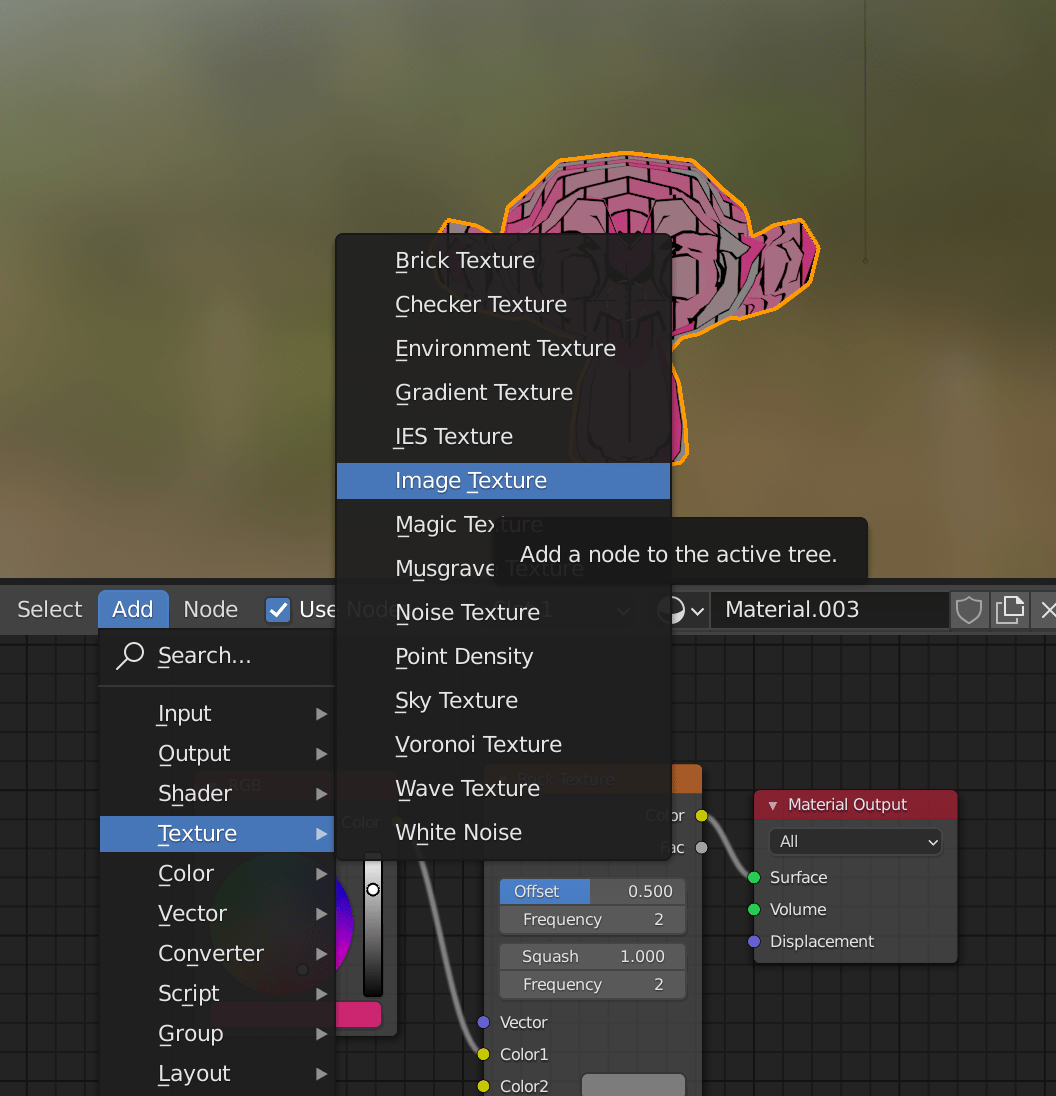 Image Texture node creation in blender.